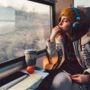 Traveler on a journey with train