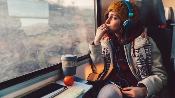 Traveler on a journey with train