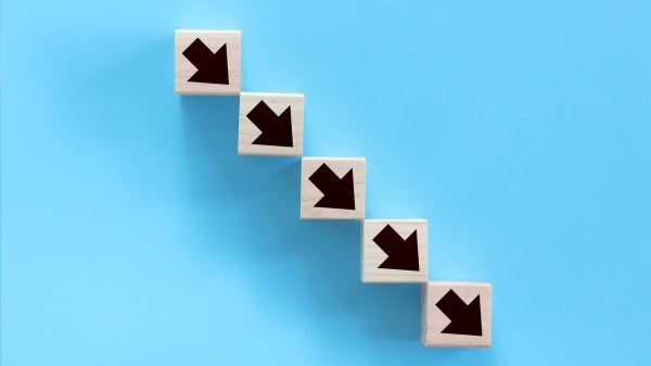 The building blocks decrease from left to right as if they were going down a staircase