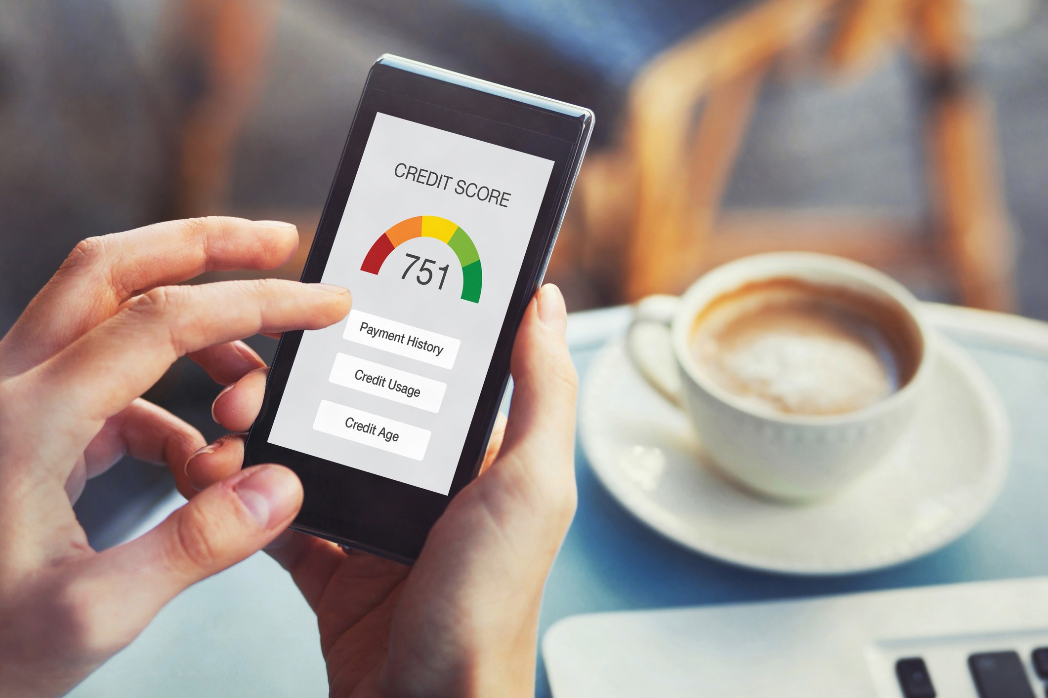 credit score shown on the screen of smartphone