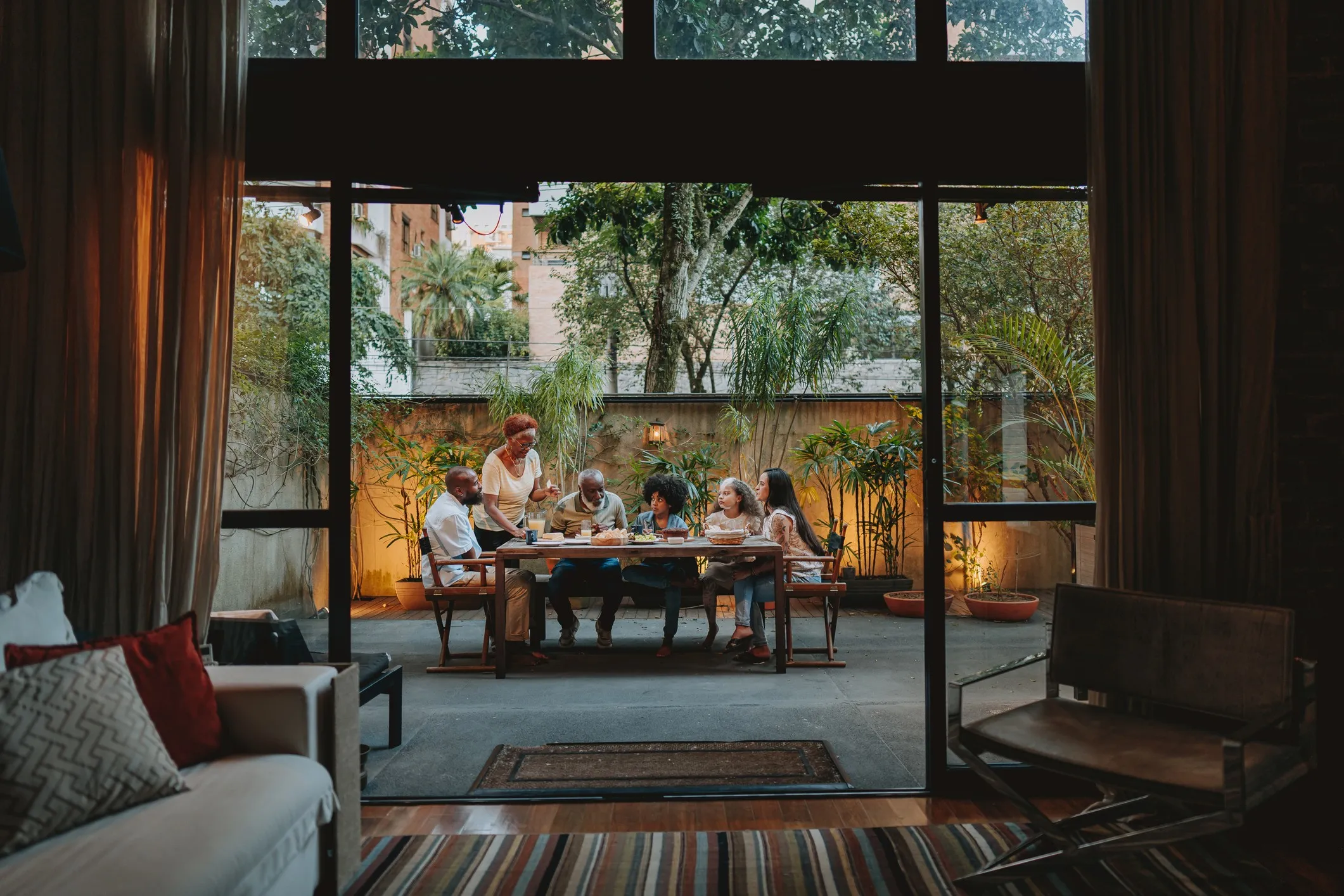 Family gathered at the table at home